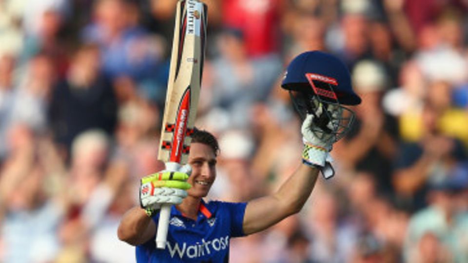 James Taylor celebrates his maiden ODI hundred