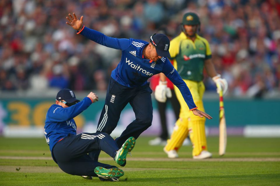 ...although Morgan was almost wiped out by Roy when taking the catch