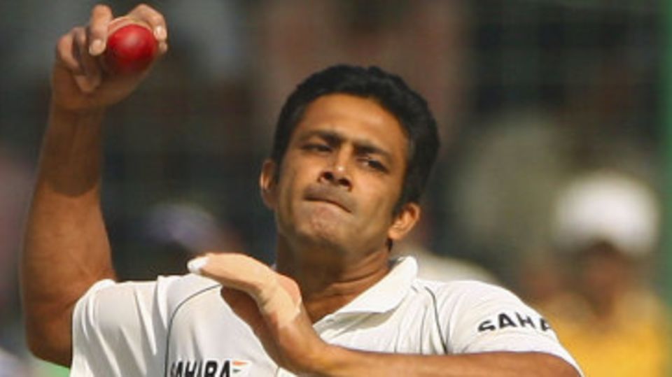 Anil Kumble bowls in his final Test