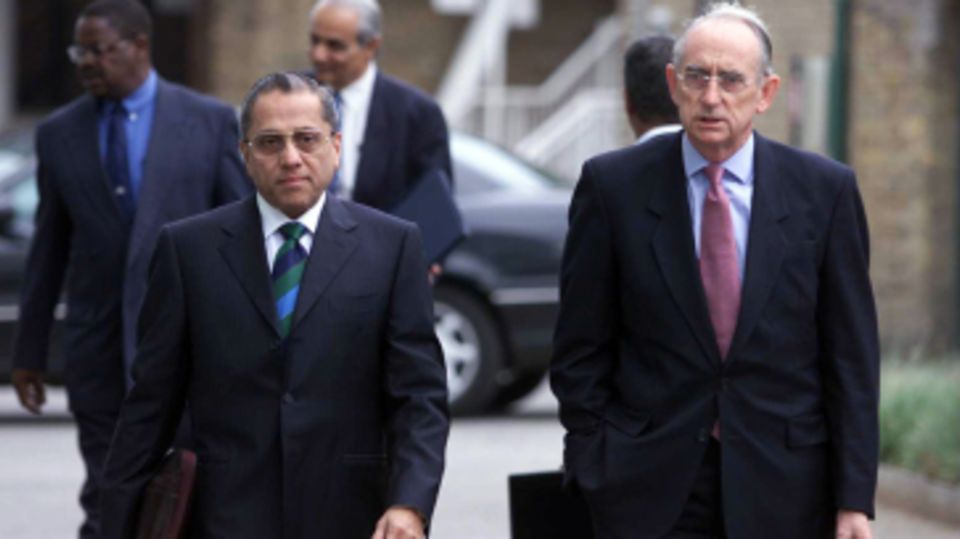 Jagmohan Dalmiya and Malcolm Gray arrive for a meeting at Lord's