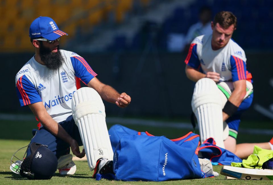 Moeen Ali and Ian Bell pad up for batting practice