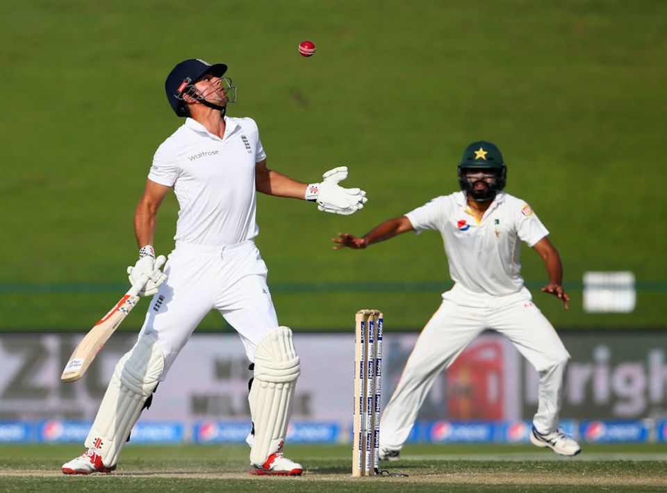 After fielding for 151.1 overs, England began their reply. Alastair Cook was close to handling the ball in the first over but managed to stop himself