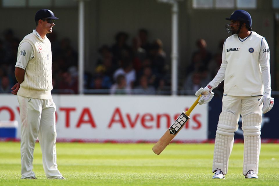 Zaheer Khan and Kevin Pietersen exchange words during the 2007 Trent Bridge Test, famous for the jelly bean incident. "I did act up a bit, and that's what everyone does," Zaheer said about the incident.
