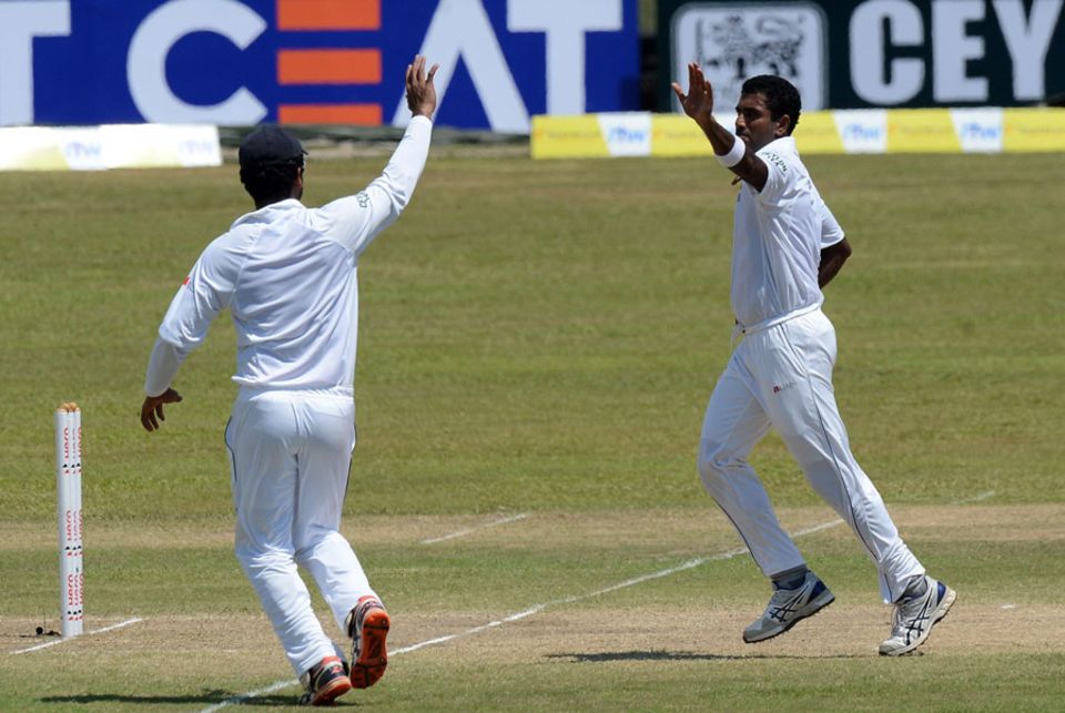 Dhammika Prasad chipped in with two middle-order wickets, including West Indies captain Jason Holder for 19 as the visitors slumped to 165 for 6