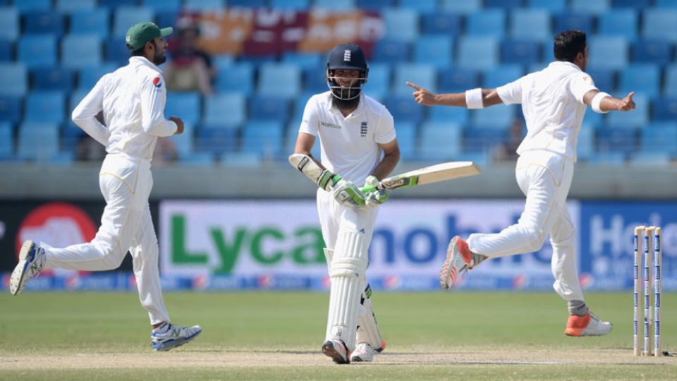 ... however, the first man to fall was Moeen Ali, caught in the slips for 1