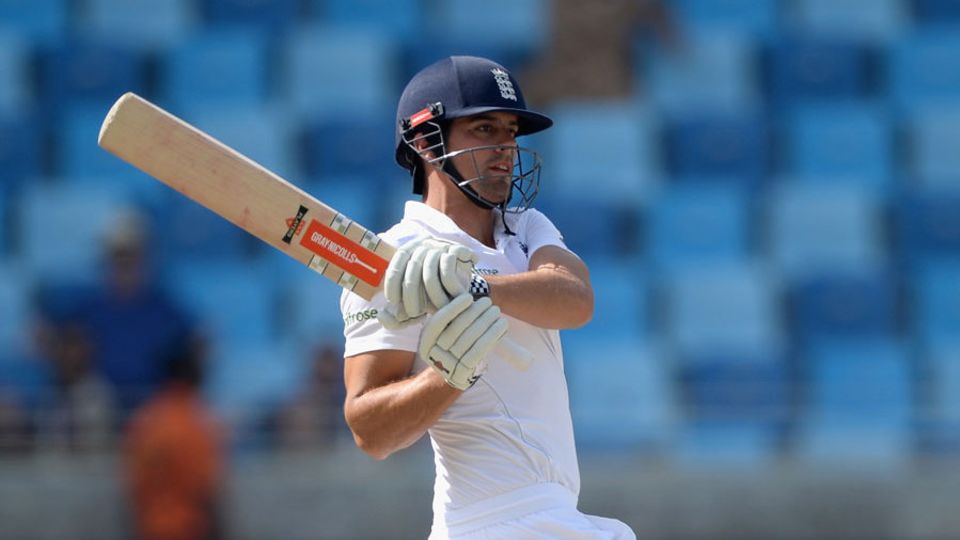 Alastair Cook was hampered by a groin strain as England chased a distant 491