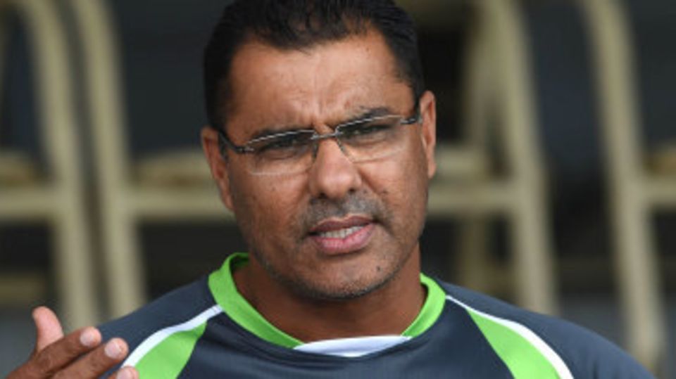Waqar Younis talks to the media