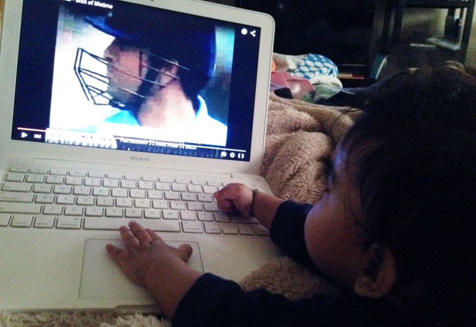 Junior gets a load of Tendulkar, albeit on a pint-sized screen