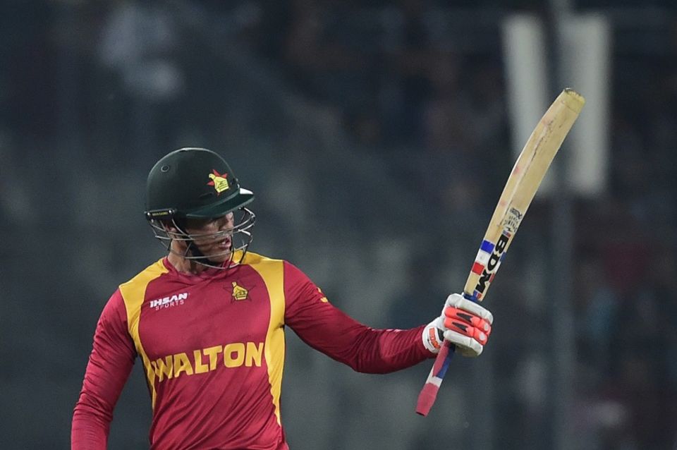 ... striking the fastest fifty by a Zimbabwe batsman in international cricket