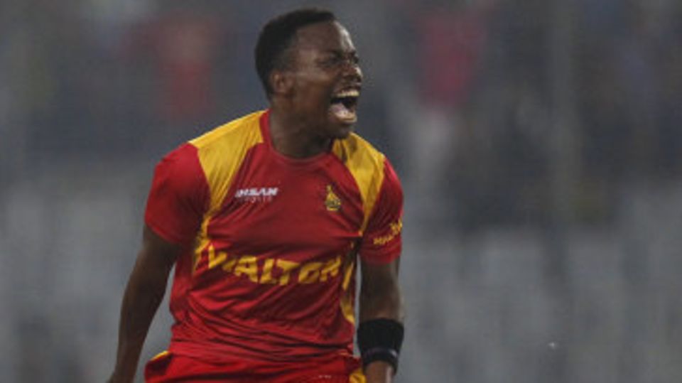 Neville Madziva is pumped up after dismissing Tamim Iqbal