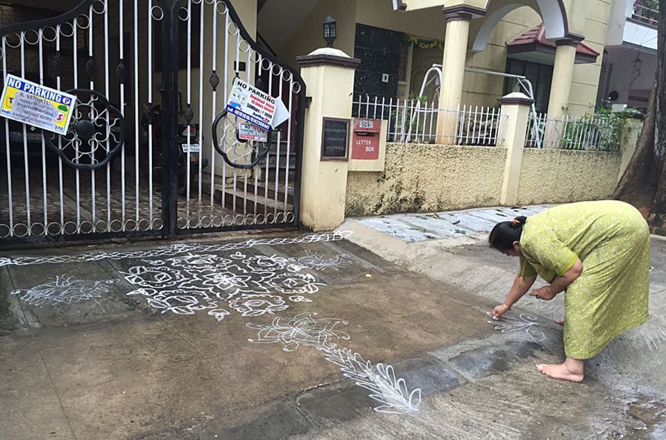 If it's Diwali, look out for chalk drawings in front of houses