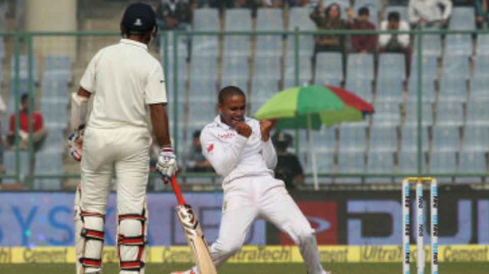 Dane Piedt is ecstatic after picking up the wicket of Shikhar Dhawan