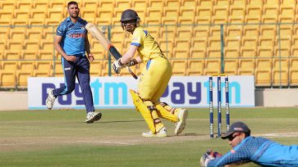 B Indrajith tucks the ball fine