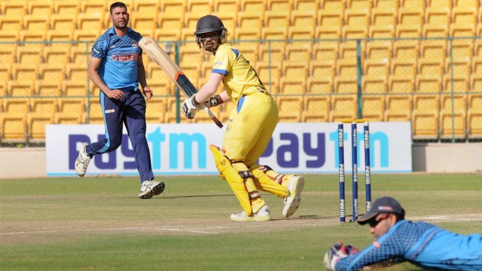 B Indrajith tucks the ball fine