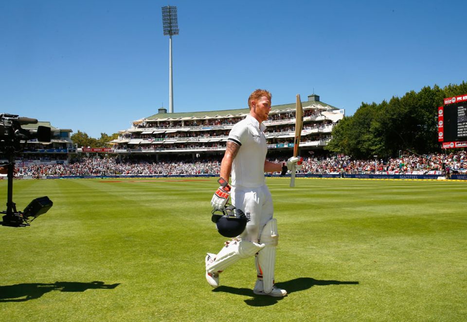 Ben Stokes leaves the field after being run out for 258