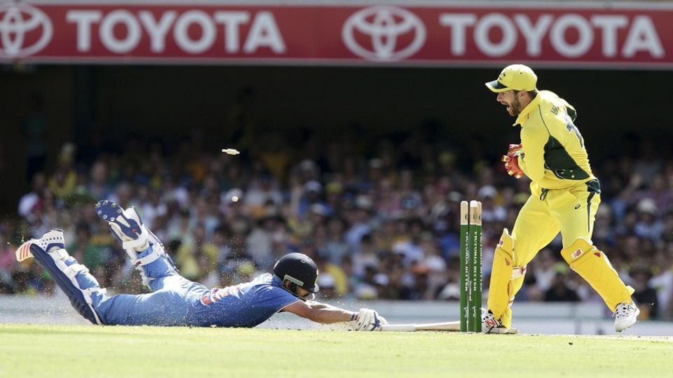Soon after Kohli got to his half-century, he was run out by Kane Richardson whose bullet throw from the fine leg boundary found him almost a foot short