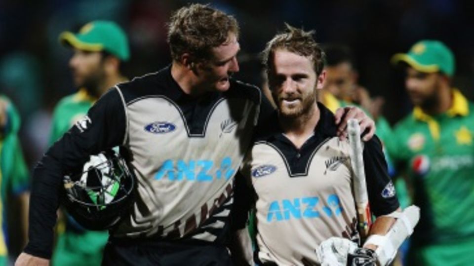Martin Guptill and Kane Williamson walk off after securing a ten-wicket win