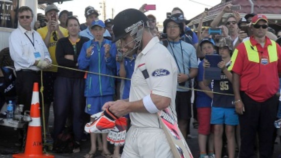Brendon McCullum is photographed by many in the crowd after playing his final Test innings at the Basin Reserve