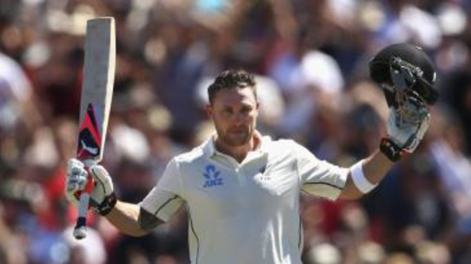Brendon McCullum celebrates after scoring the fastest hundred in Test history