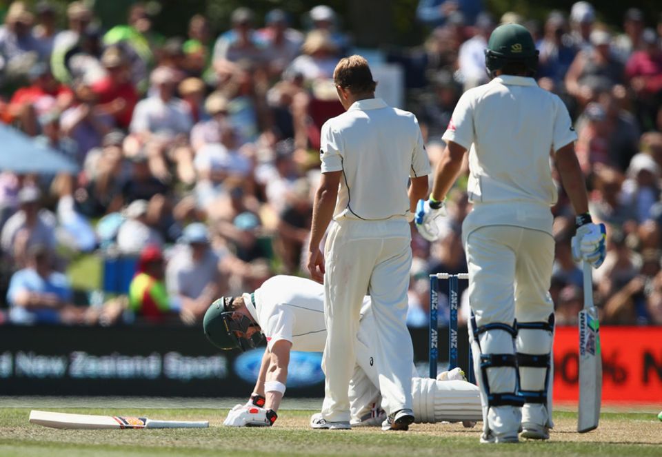Steven Smith was hit on the helmet on the second day in Christchurch but continued playing after assessments showed he had not suffered a concussion