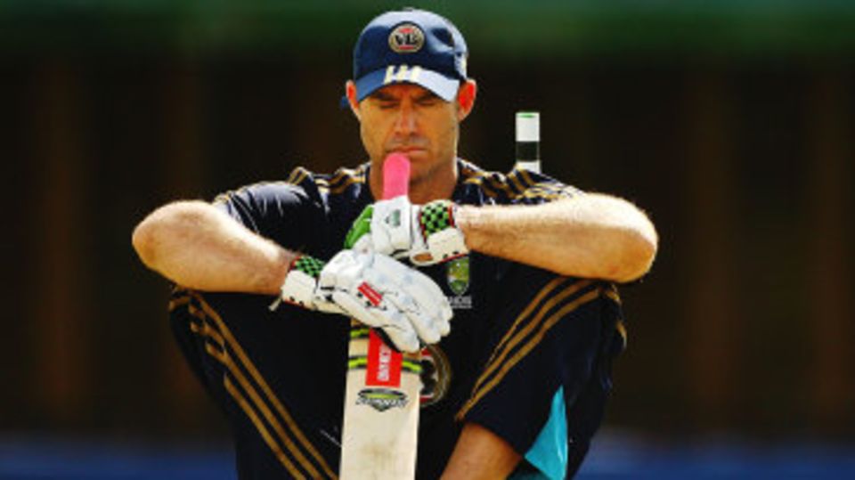 Matthew Hayden meditates on the pitch before the Test