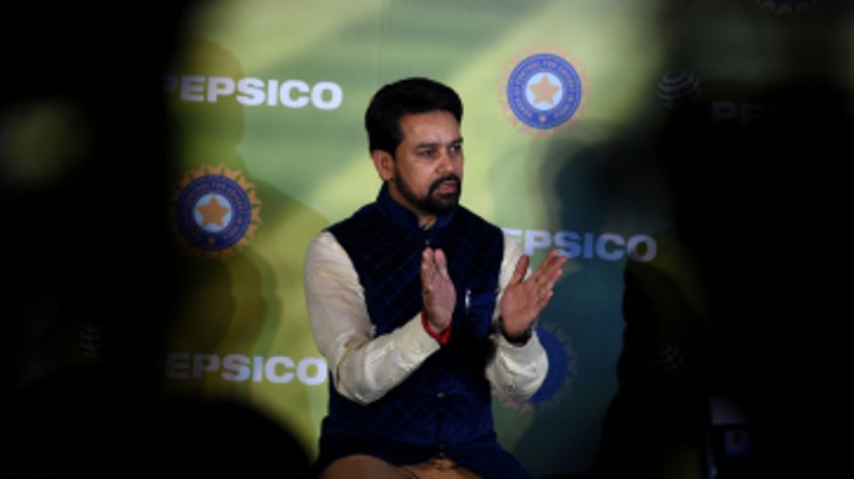 BCCI secretary Anurag Thakur speaks at a press conference