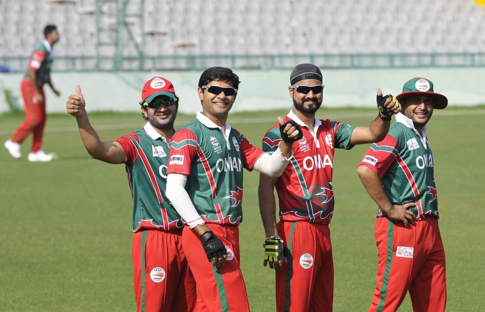 Jatinder Singh, second from the right, was born in India but learned his cricket growing up in Oman