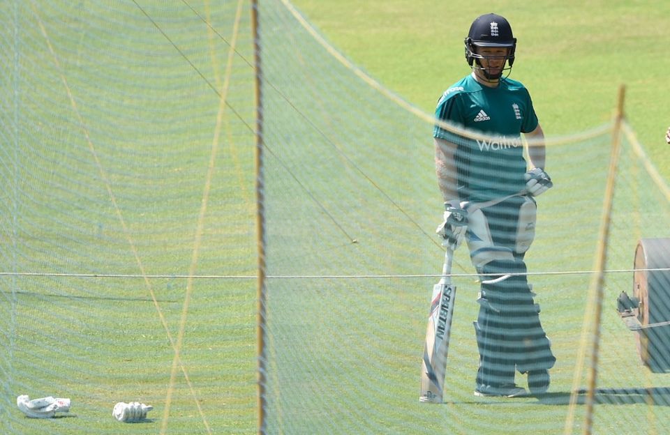 Eoin Morgan waits for his turn to bat in the nets on the eve of England's World T20 opener