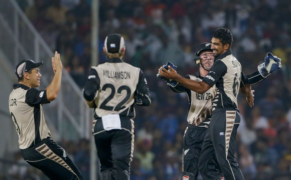 Ish Sodhi got the key wicket of Virat Kohli off his first ball, as the hosts lost half their side for 39 in only the ninth over