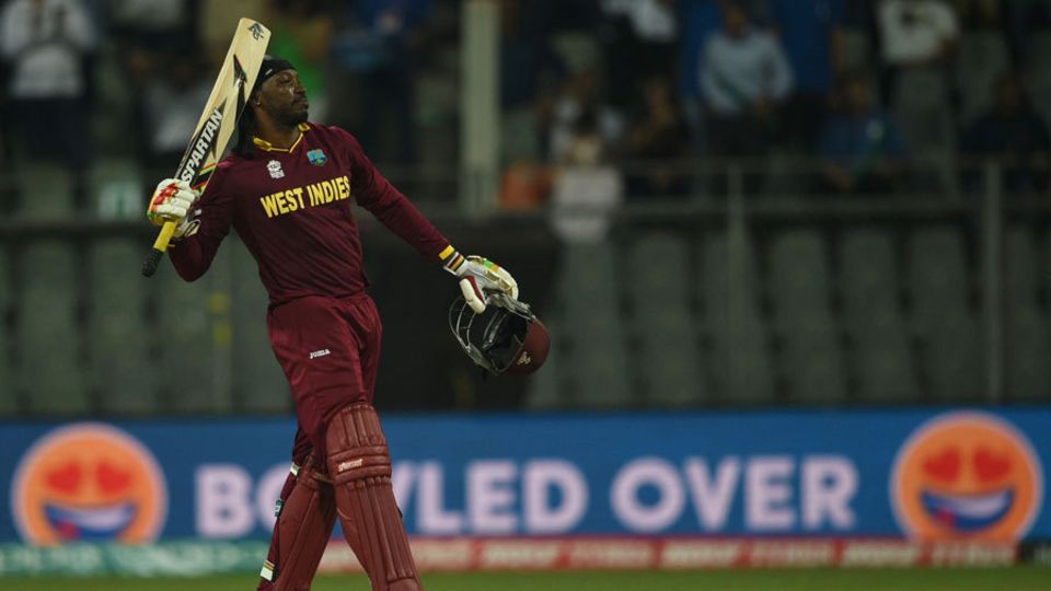 Chris Gayle acknowledges the crowd after his 47-ball ton