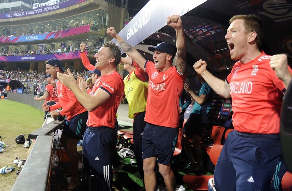 England celebrate their record chase against South Africa at the 2016 World T20