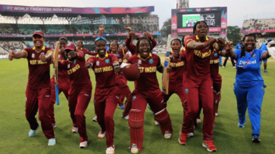 West Indies Women do the "Champions" dance