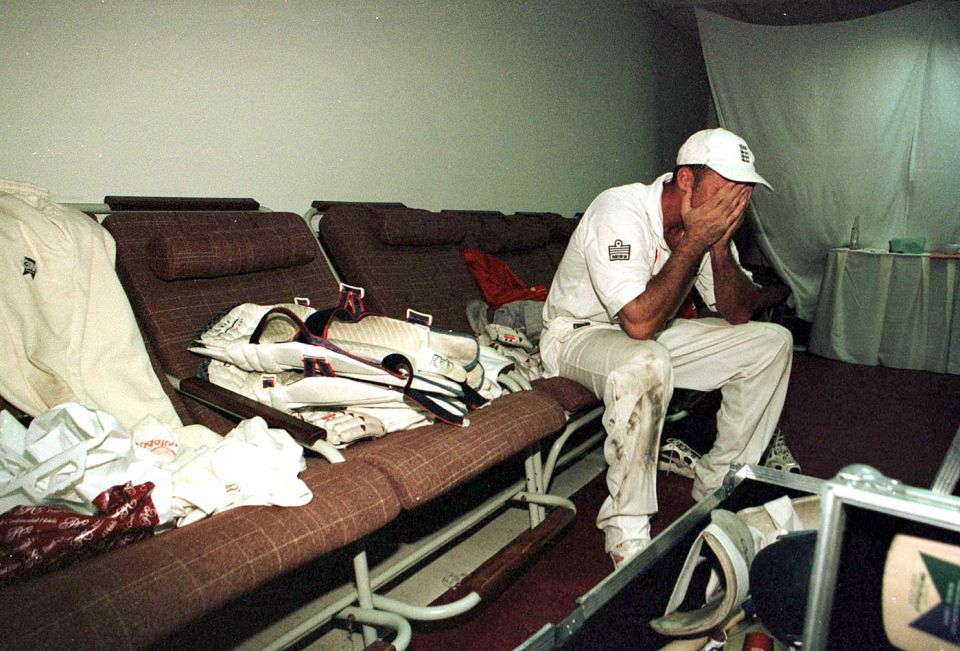 An emotional Hussain after steering England to a dramatic series victory in Karachi in 2000