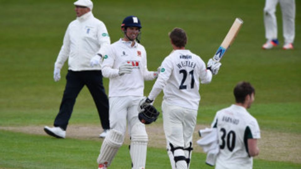 Alastair Cook offers his congratulations to Tom Westley