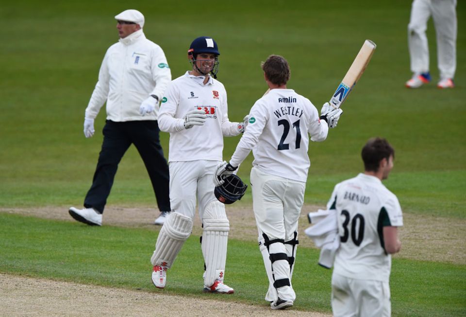 Alastair Cook offers his congratulations to Tom Westley