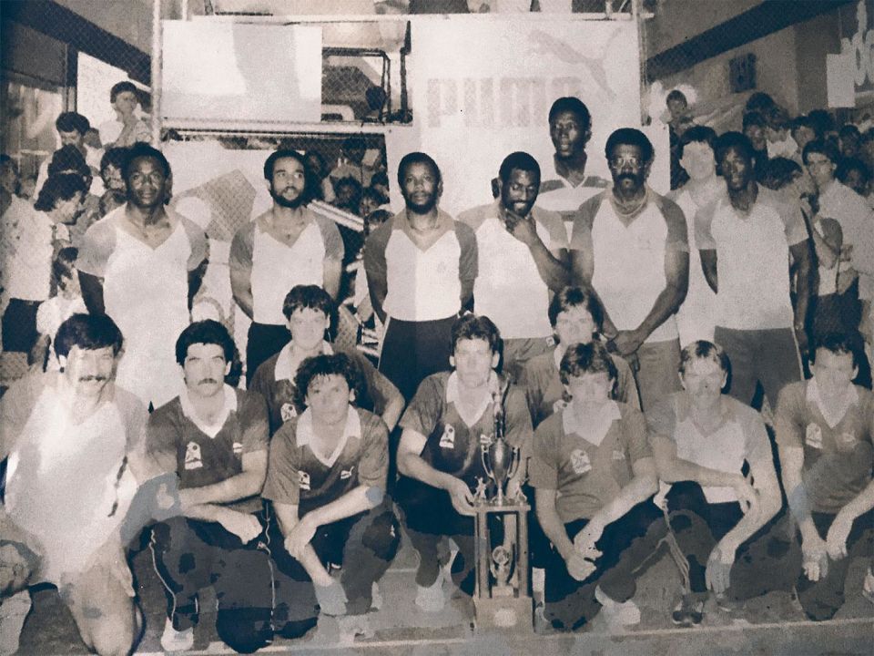 The West Indians and the Western Australia indoor cricket players in Perth in 1984