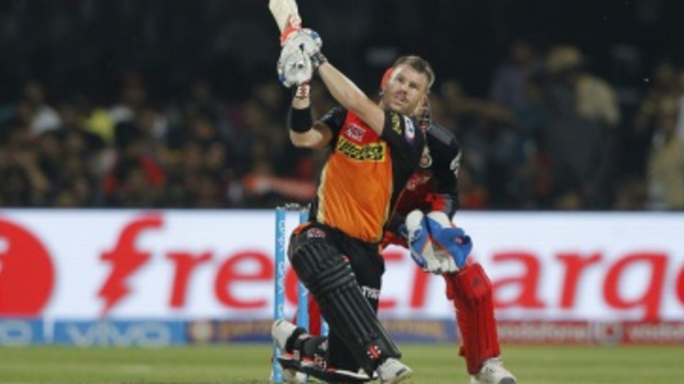 David Warner targets the leg-side boundary