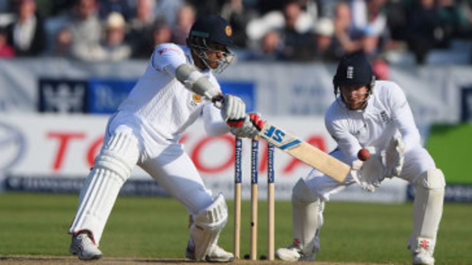 Milinda Siriwardana cuts in the closing stages of the day