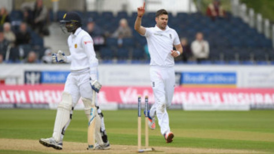 James Anderson completed his five-wicket haul by bowling Shaminda Eranga for 1
