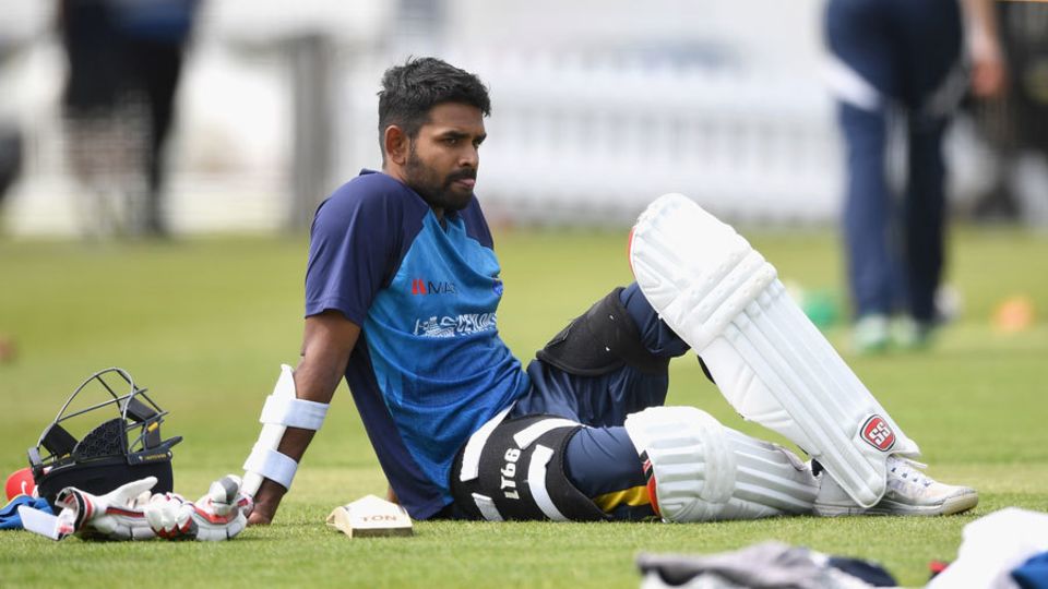 Lahiru Thirimanne waits for his turn in the nets