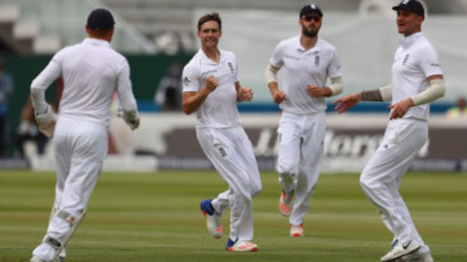 Chris Woakes got his second of the day when Angelo Mathews was caught at slip