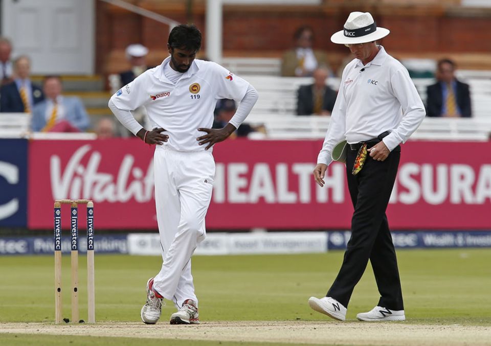 Nuwan Pradeep was denied a wicket by Rod Tucker's no-ball call