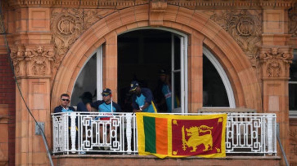 A Sri Lanka flag was hung from the balcony of the visiting dressing room