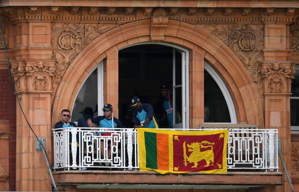 A Sri Lanka flag was briefly hung from the balcony of the visiting dressing room