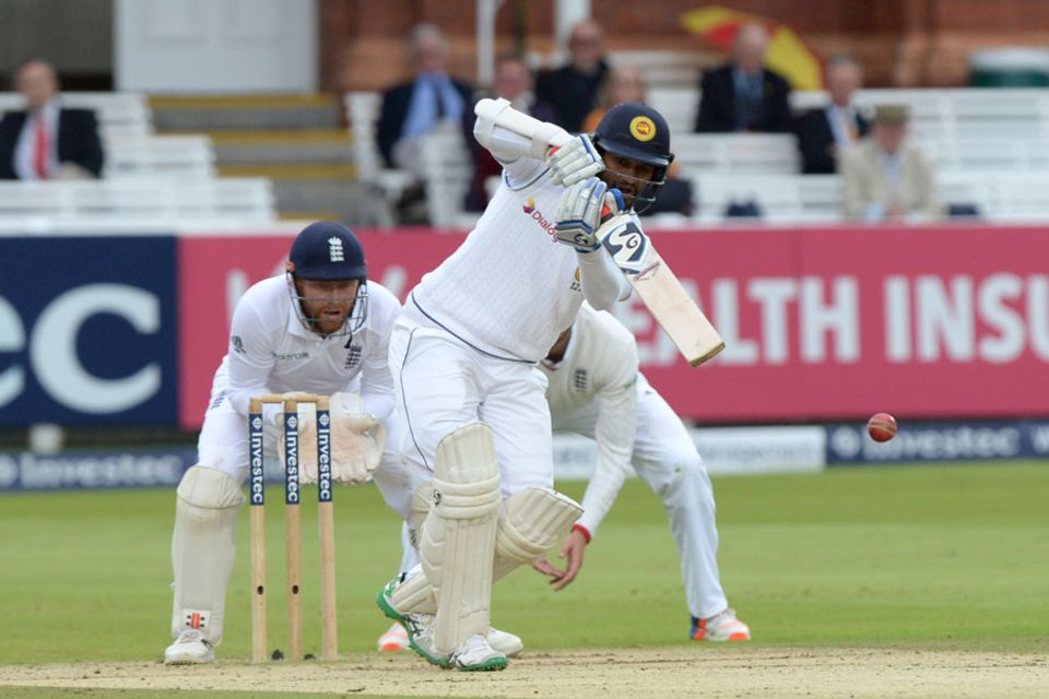Dimuth Karunaratne helped keep England out before the rain returned...