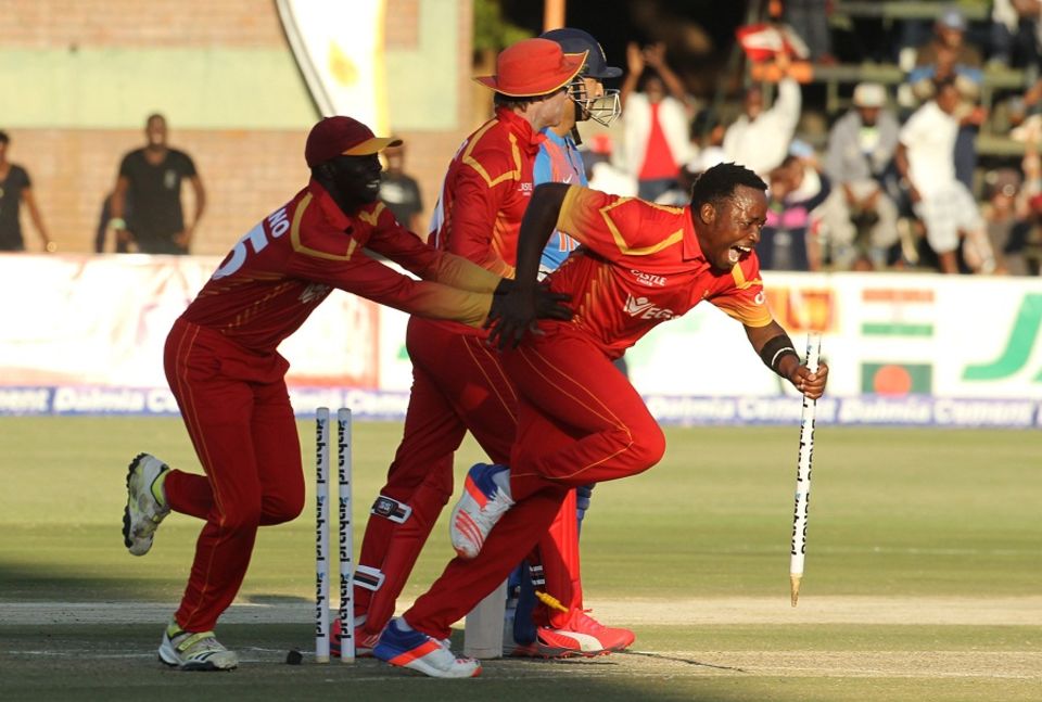 Neville Madziva restricted India to five runs in the final over to give Zimbabwe a two-run win in the first T20, in Harare