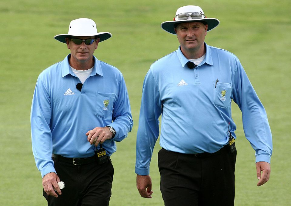 Paul Wilson (right) and Paul Reiffel are among a rare breed of former Australian first-class players who have umpired at international level