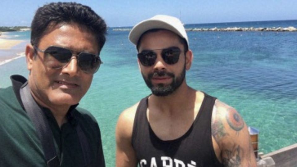 Anil Kumble and Virat Kohli at a team bonding session in St Kitts and Nevis
