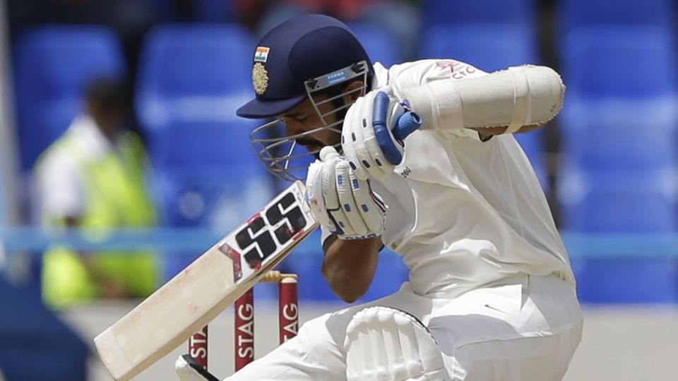 M Vijay received a brute of a lifter from Shannon Gabriel to be caught in the slips in the seventh over after India chose to bat