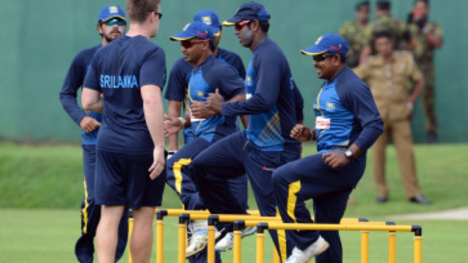 Sri Lanka players go through a fitness drill